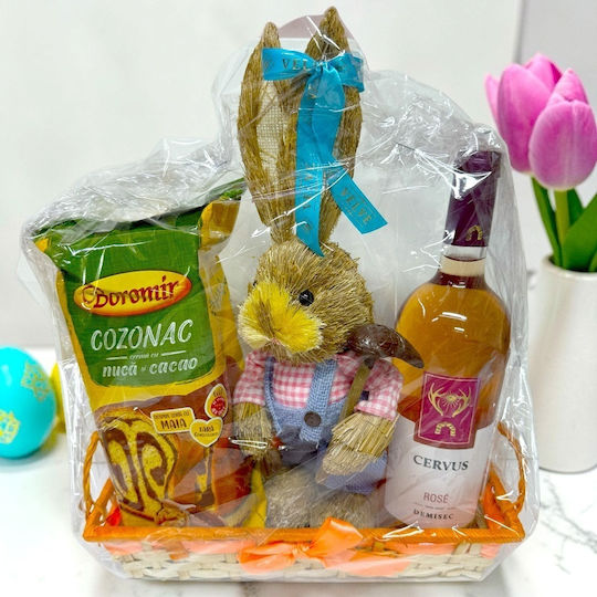 Easter Basket Spring Celebration Cervus Rosé Wine Boromir Cozonac Decorative Straw Bunny