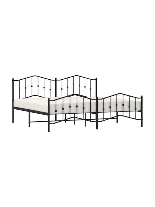Pat King Size Metalic Negru cu Lamele pentru Saltea 193x203cm