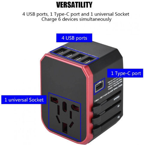 Universal Socket Adapter to Universal with 5 USB Ports