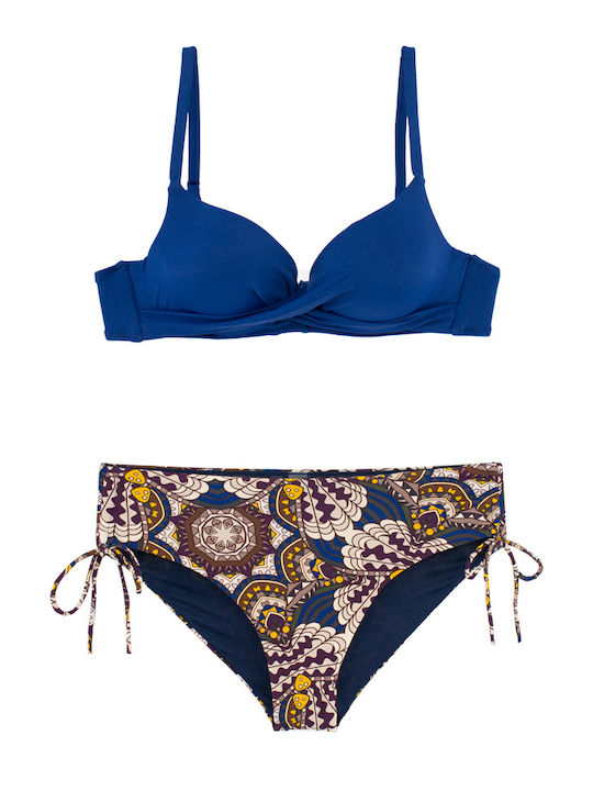 Γυναικείο Μαγιό Push-up Bikini Μπανέλα Ντραπέ Μπλε Γυναικείο Μαγιό Push-up Bikini Μπανέλα Ντραπέ Μπλε