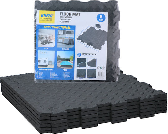 Kinzo EVA Gym Floor Puzzle Mat Black 6pcs 40x40x1cm
