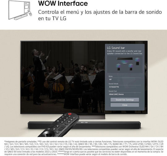LG DS60T Саундбар 3.1 Bluetooth и HDMI 340W с Безжичен Субуфер и Дистанционно Прозрачен