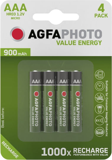 AgfaPhoto Baterii Reîncărcabile AAA Ni-MH 900mAh 1.2V 4buc