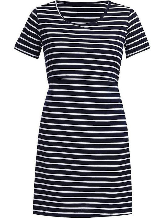 Striped Short Sleeve Nursing Dress Navy-White