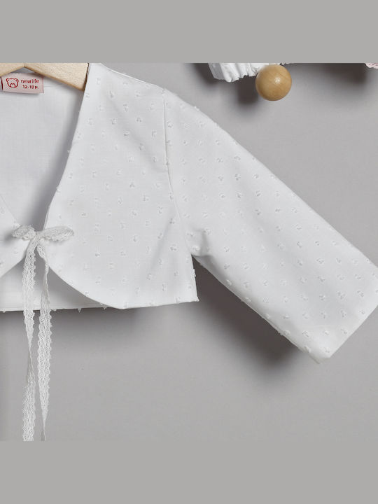 New Life White Baptism Clothes Set with Dress and Cardigan made of Tulle 3 Pieces