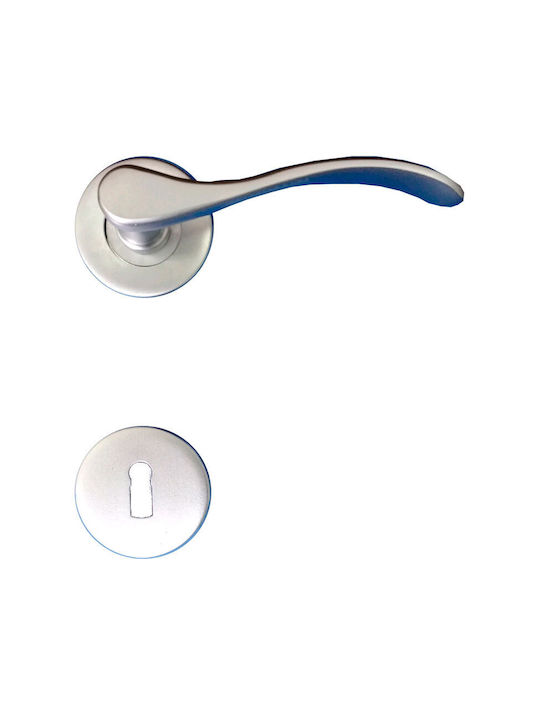 Metal Middle Door Lever With Silver Rosette