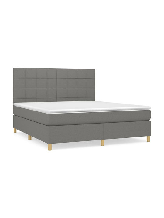 Bed Queen Upholstered with Fabric Dark Gray with Slats & Mattress 160x200cm