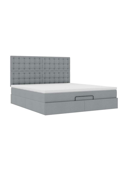 Double Upholstered Fabric Bed Light Grey with Slats & Mattress 160x200cm 3313334