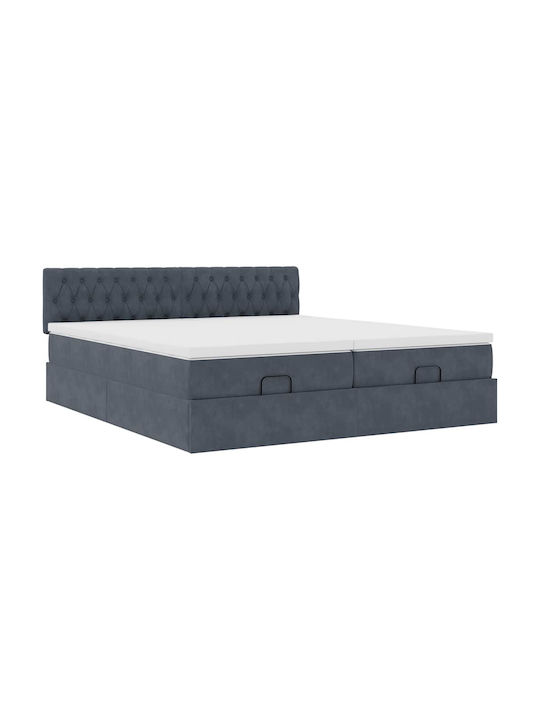King Size Bed Upholstered with Velvet Dark Gray with Slats and Mattress 180x200cm 3312093