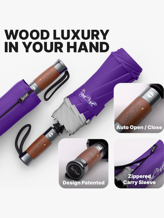 Royal Walk Windproof Automatic Umbrella Compact Purple