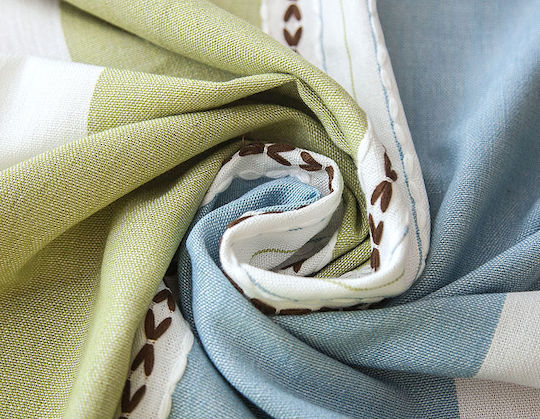 FRIPIA Linen Tablecloth With Blue-Green Embroidery 140x250cm