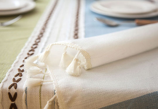FRIPIA Linen Tablecloth With Blue-Green Embroidery 140x250cm