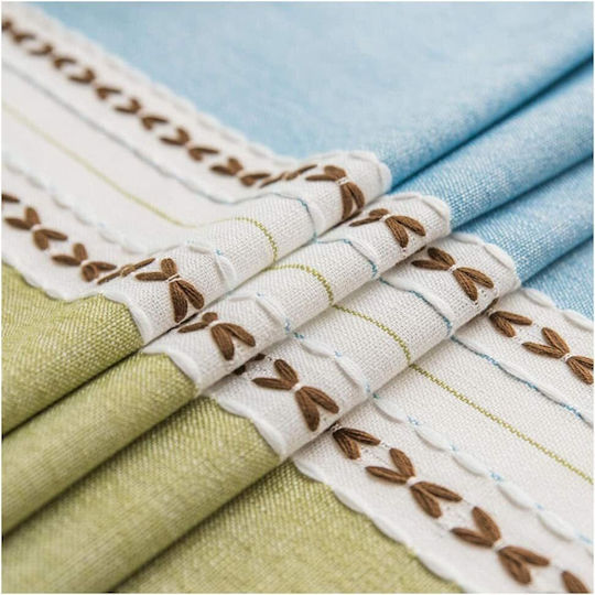 FRIPIA Linen Tablecloth With Blue-Green Embroidery 140x250cm