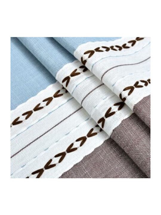 FRIPIA FRIPIA Leinen Tischtuch Mit Stickerei Blau Und Braun 140x300cm