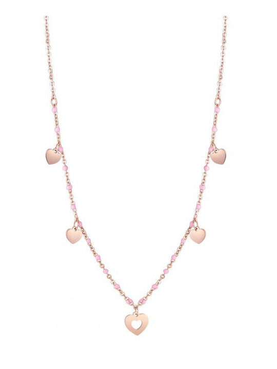 Luca Barra Necklace in Pink Gold Plated Steel Pink