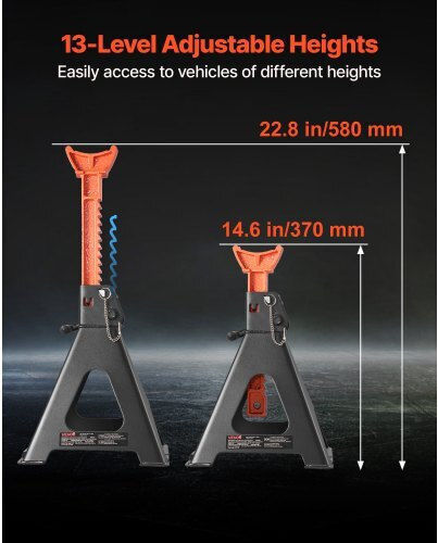 Vevor Jack Bases Capacity 6 Tons 13,000 Pounds Adjustable Height 370-580 Mm Heavy Duty Steel Automatic Jack Bases Double Locking Lifting Small Trucks Cars SUV 1 Pair Black Orange