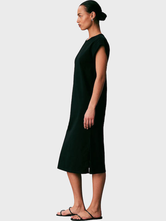 Summer Midi T-Shirt Dress with Tearing Black