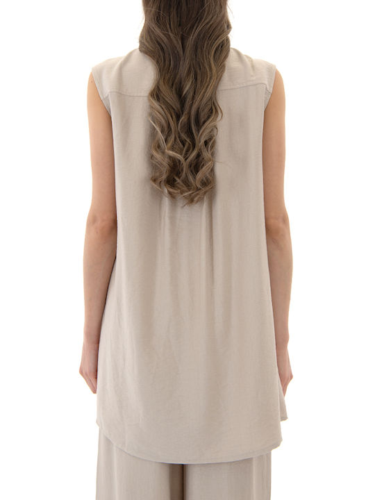 Women's Sleeveless Beige Blouse