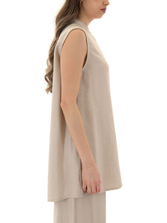 Women's Sleeveless Beige Blouse