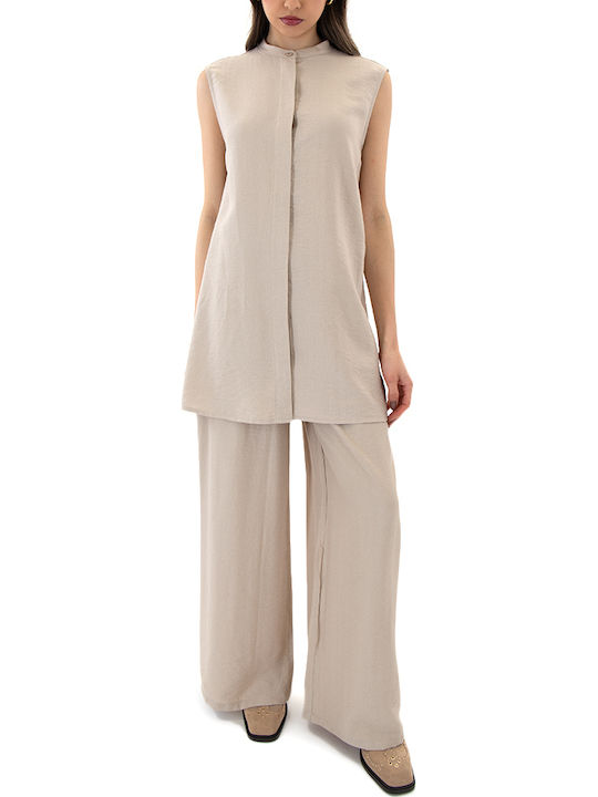 Women's Sleeveless Beige Blouse
