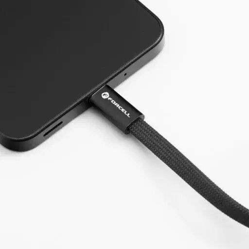 Forcell Flaches USB 2.0 Kabel USB-C männlich - USB-C 100W PD Schwarz 1,2m