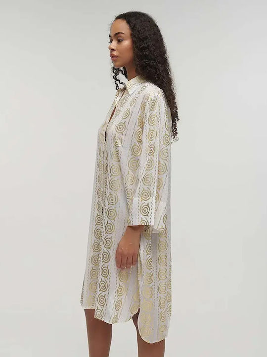 Ble Resort Collection One Size 100% Γυναικείο Καφτάνι Παραλίας Χρυσο/μπεζ