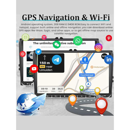 Auto-Audiosystem 2 DIN (Bluetooth/USB/Eingebautes Wi-Fi / 3G/GPS/Apple CarPlay/Android Auto) mit Touchscreen 9 Zoll
