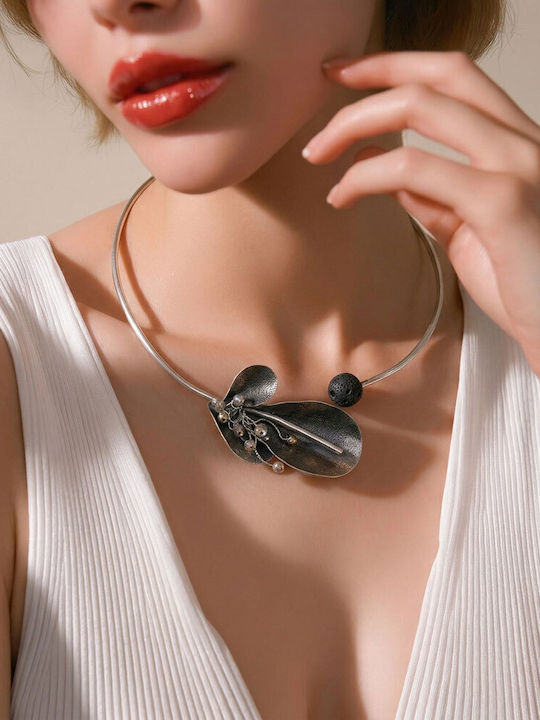 Colier Handmade 23-796 Argintiu Negru Email Argint