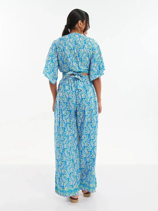 Women's Pantaloons Blue/Ecru With Turquoise/Green Details