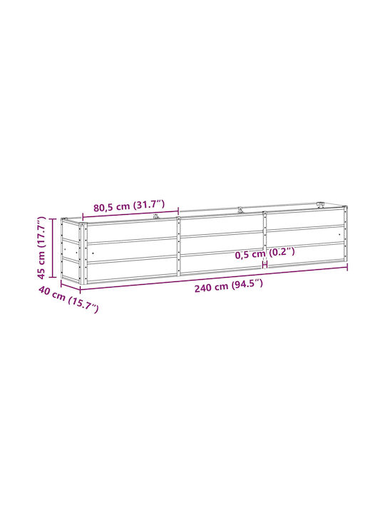 vidaXL Γλάστρα Μεταλλική Ελεφαντόδοντο 240x40x45εκ.