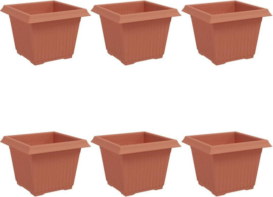 vidaXL Комплект 6 Саксии Пластмасови Light Terracotta