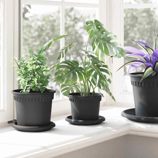 vidaXL Set of 6 Plastic Flower Pots Black 12.5x10cm