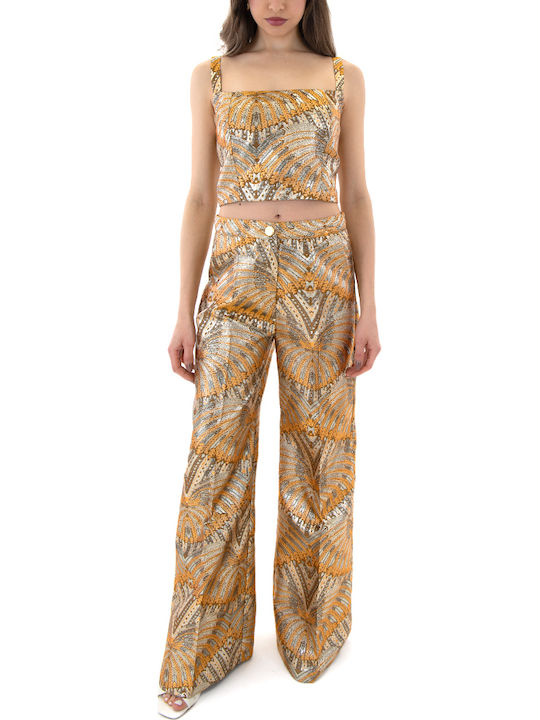 Women's Crop Top with Lace Brown Yellow Gold