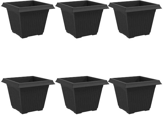 vidaXL Set of 6 Plastic Flower Pots Black 43x33.5cm