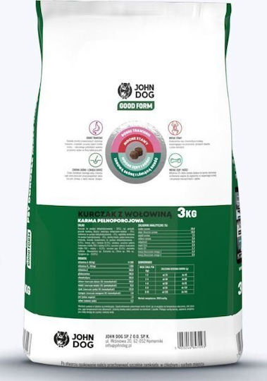 John Dog Good Form 3kg Trockenfutter für Erwachsene Hunde Kleine Rassen mit Huhn und Rindfleisch