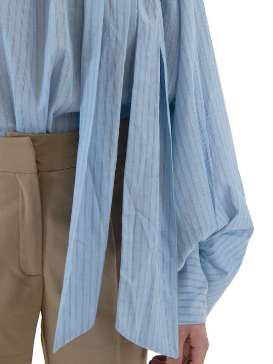Women's Cotton Long Sleeve Top with Zipper Stripes Brown