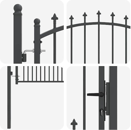 vidaXL Metal Fence Gate with Spears in Gray Color 1.0x1.25m