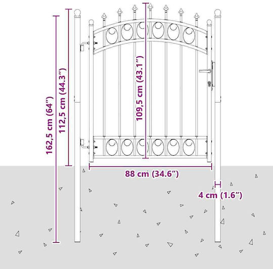 vidaXL Metallisches Gartentor mit Speeren in Grau Farbe 1x1.25m