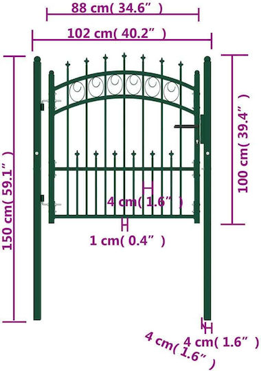 vidaXL Poartă de Gard din Metal cu Garduri în Culoarea Verde 1.0x1.0m