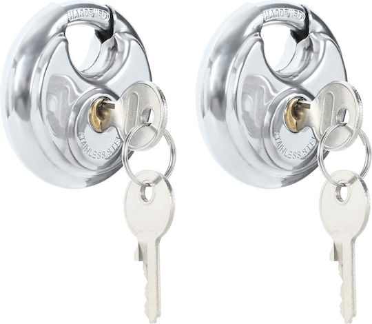vidaXL Steel Padlock Brass with Key 70mm Silver 2pcs