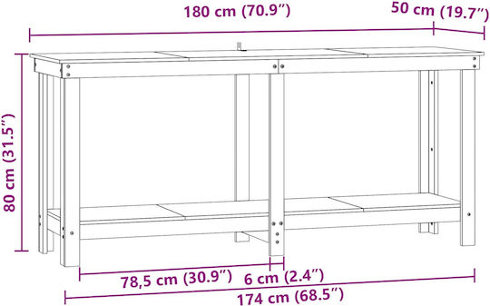 vidaXL Πάγκος Εργασίας 180x50x80cm 869967