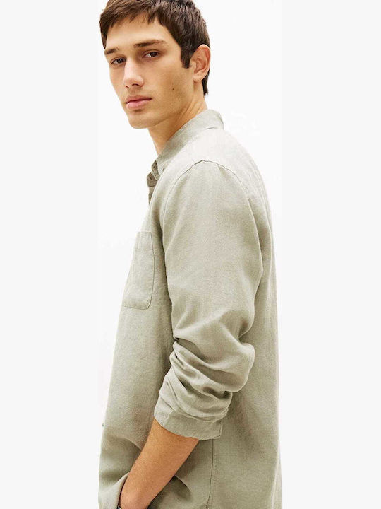 Long Sleeve Linen Shirt Khaki