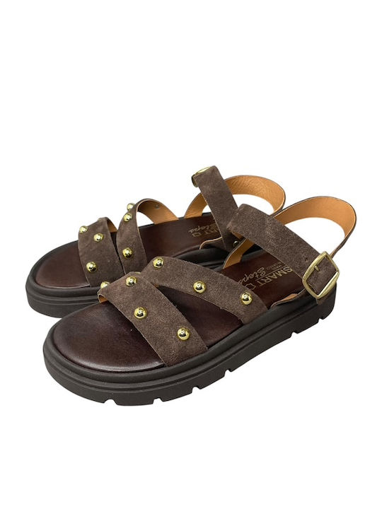 Damen Flatforms Braune Sandalen