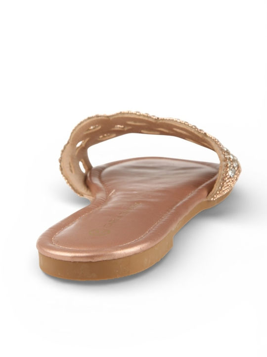 Damen Flache Sandalen Rosa Gold