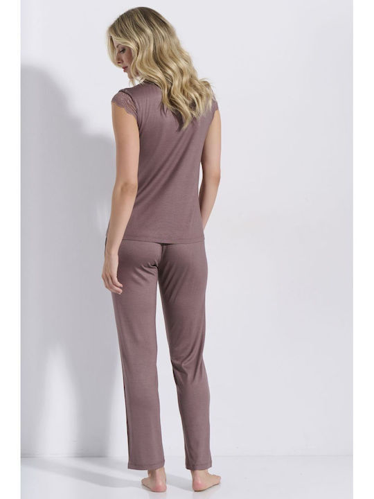 Jeannette Lingerie Καλοκαιρινό Γυναικείο Σετ Πιτζάμας Mocha