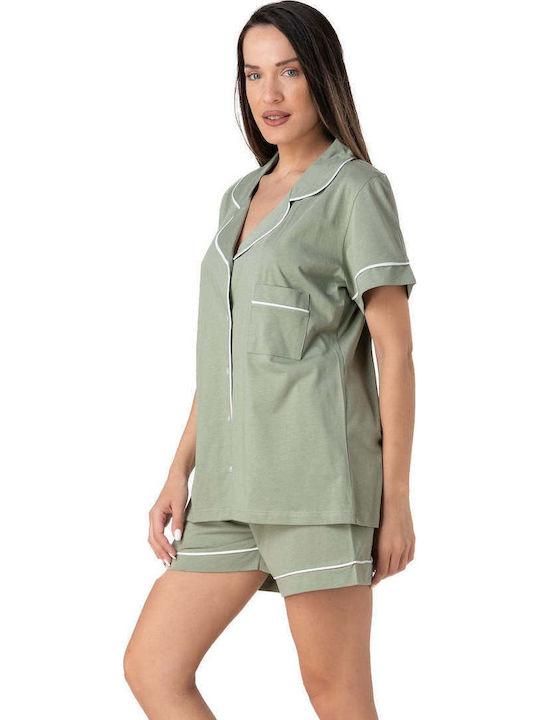 Relax Lingerie Καλοκαιρινό Γυναικείο Σετ Πιτζάμας Βαμβακερό Πράσινο