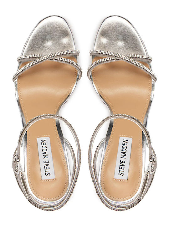 Leather Sandals with Strass Silver