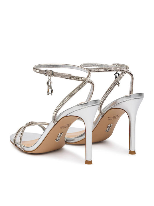 Leather Sandals with Strass Silver
