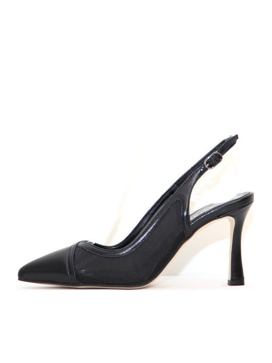 Leather Heels with High Heel Black