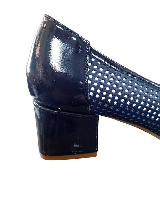 Leder Pumps mit Chunky Mittelhohem Absatz Blau 696MT